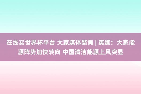 在线买世界杯平台 大家媒体聚焦 | 英媒:大家能源阵势加快转向 中国清洁能源上风突显
