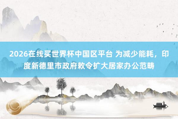 2026在线买世界杯中国区平台 为减少能耗,印度新德里市政府敕令扩大居家办公范畴