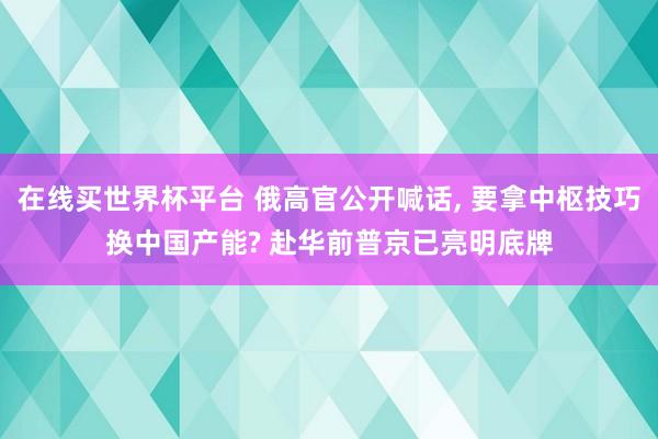 在线买世界杯平台 俄高官公开喊话, 要拿中枢技巧换中国产能? 赴华前普京已亮明底牌