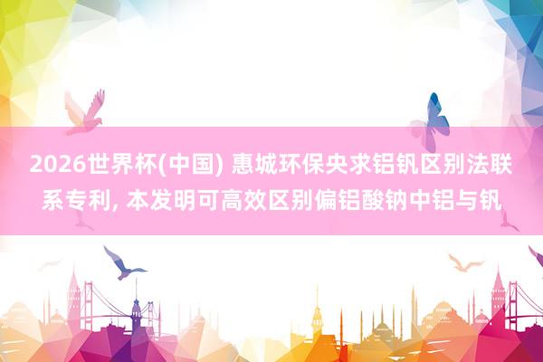 2026世界杯(中国) 惠城环保央求铝钒区别法联系专利， 本发明可高效区别偏铝酸钠中铝与钒