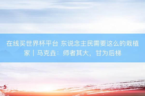在线买世界杯平台 东说念主民需要这么的栽植家|马克垚:师者其大,甘为后梯
