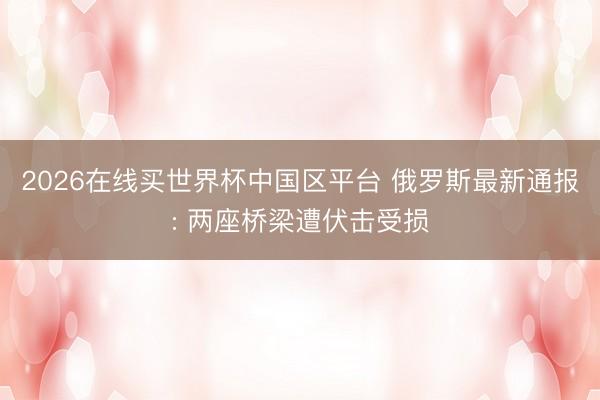 2026在线买世界杯中国区平台 俄罗斯最新通报: 两座桥梁遭伏击受损