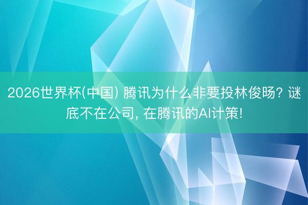 2026世界杯(中国) 腾讯为什么非要投林俊旸? 谜底不在公司, 在腾讯的AI计策!